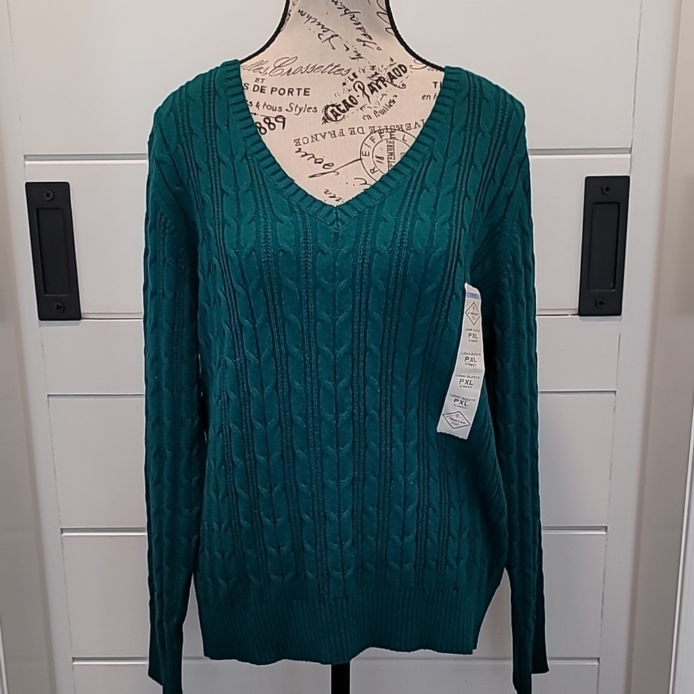 St John's Bay V Neck Cable Pattern Sweater